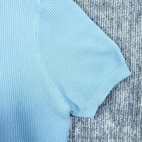 PJ Paul Jones Polo Shirt Mens XXL Blue Knit Short Sleeve Retro Textured Viscose - Picture 4 of 11